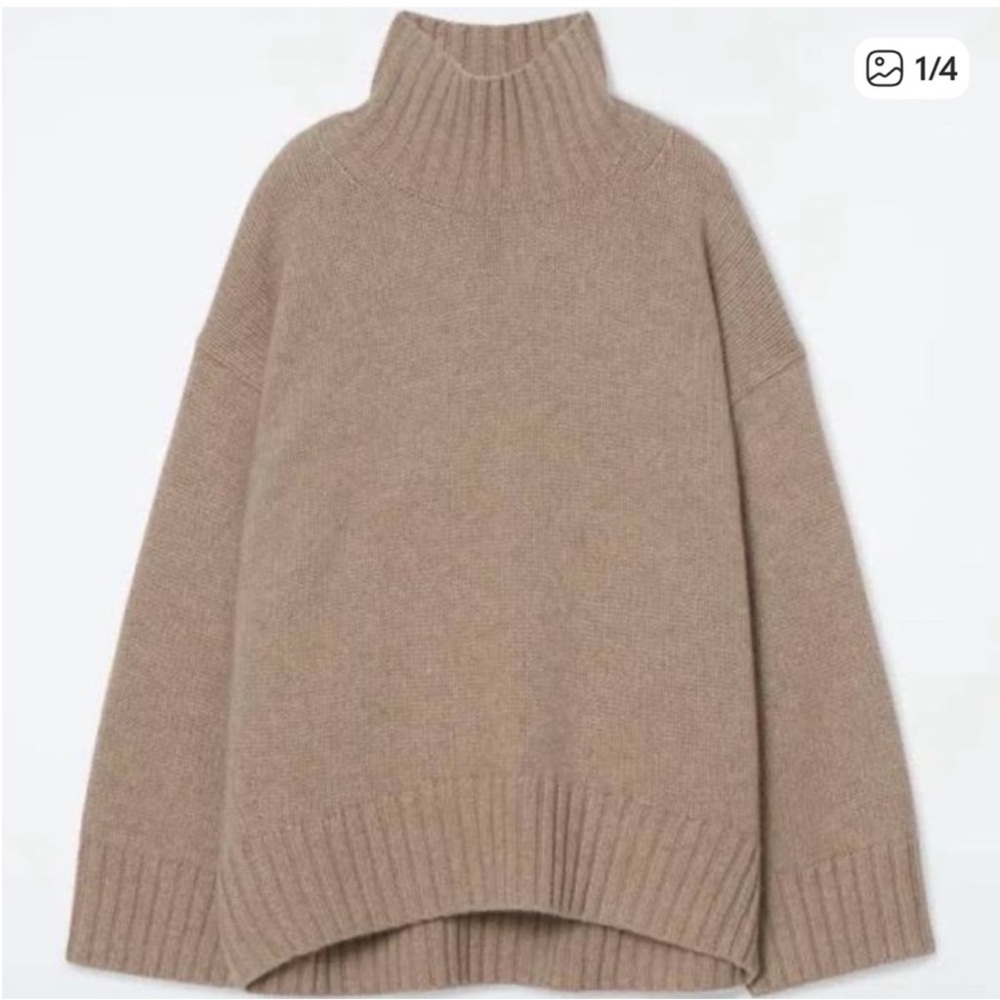 COS Chunky Pure Cashmere Turtleneck Sweater Beige Size Large - Picture 3 of 9